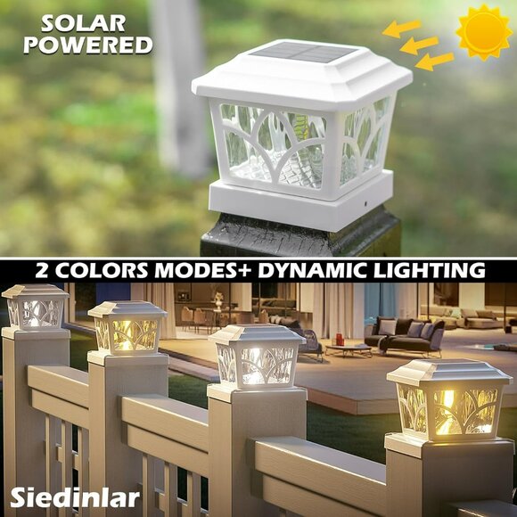 6x Solar Fence Post Cap Lights Outdoor 4 Modes White - Picture 2 of 12